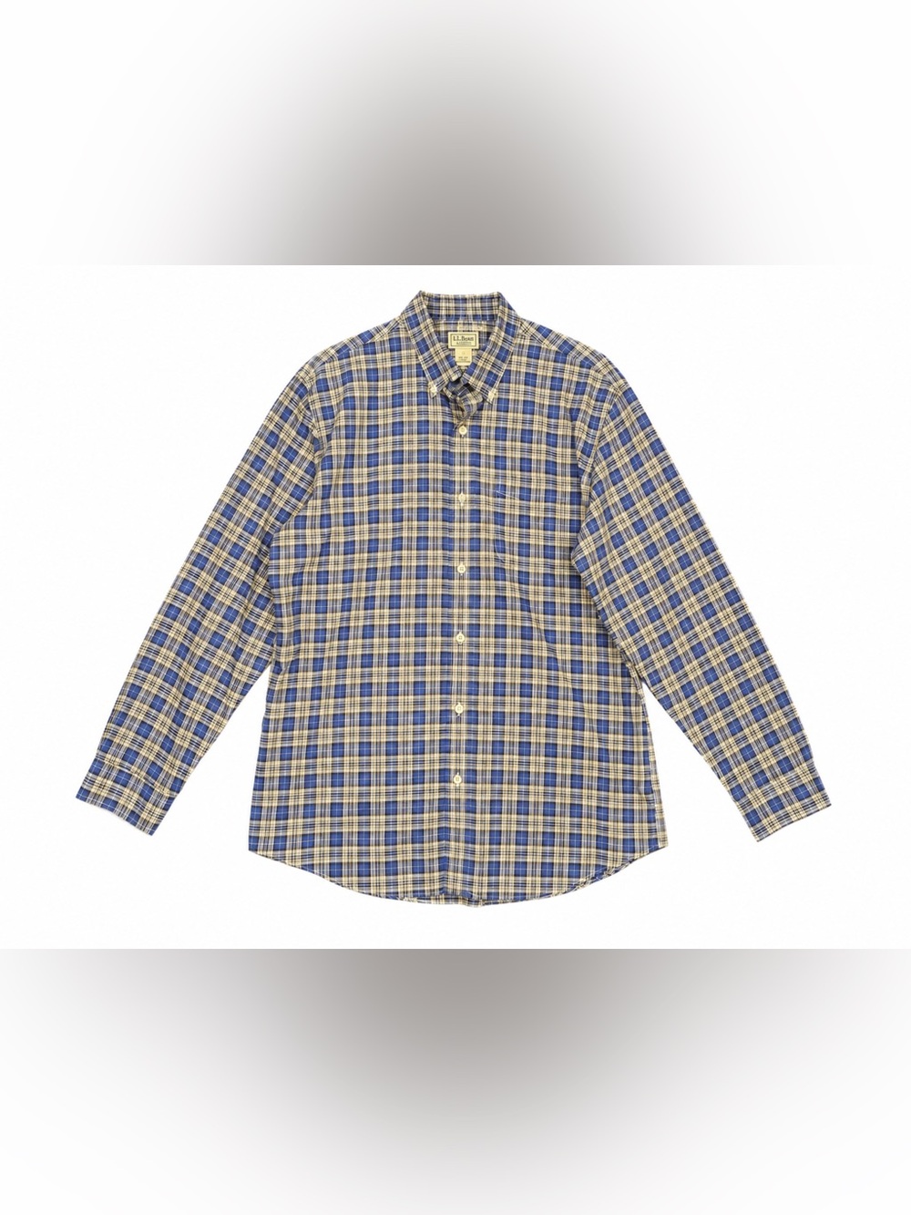 L.L. Bean Blue and White Plaid Button-Down Shirt Wrinkle Free